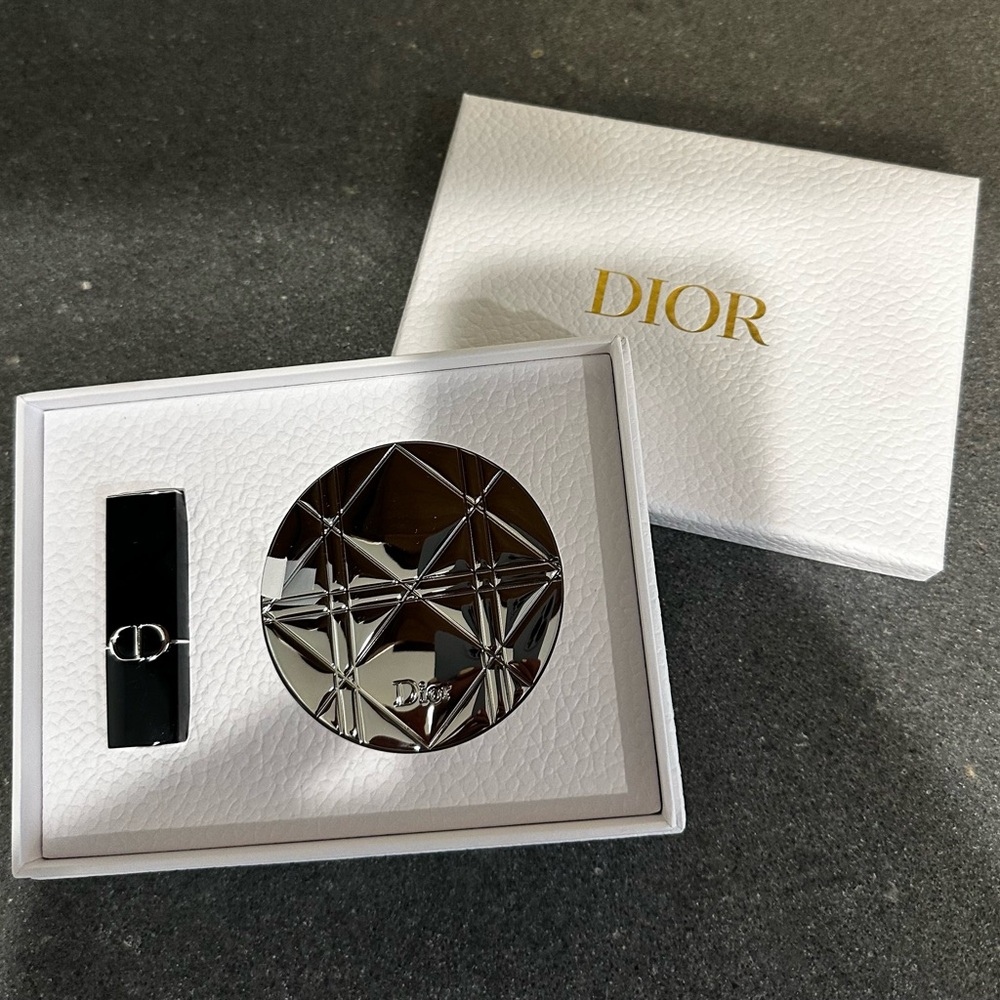 Dior Lipstick and Compact Set - Black and Silver